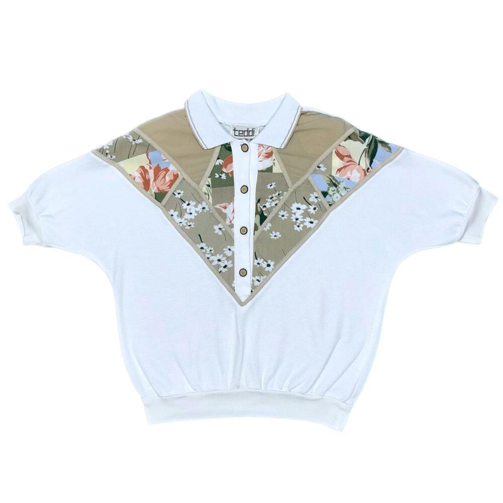 Womens Vintage 90's Teddi Floral Polo w/ Shoulder Pads - [Size L?]